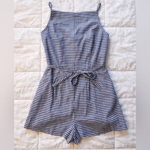 Caroline Constas Blue Gingham Linen Belted Romper NWT Medium